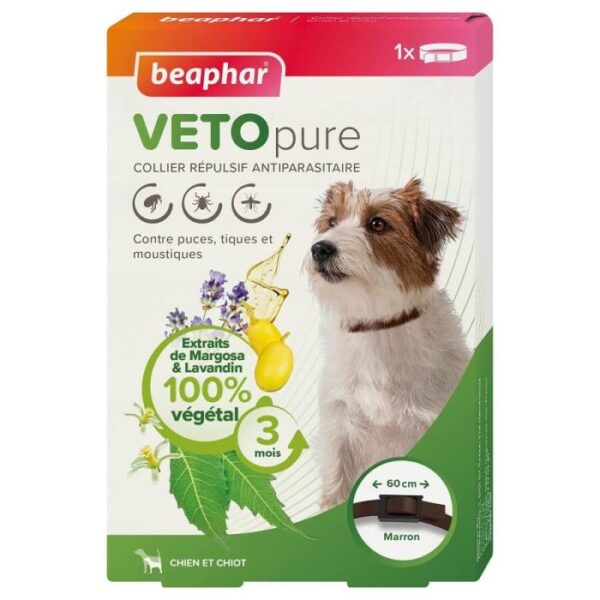 beaphar vetopure collier r pulsif antiparasitaire chien chiot marron 1