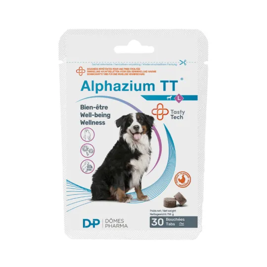 Alphazium - bouchées anti-stress petit chien , chien moyen, grand chien et chat - Sachet de 30 bouchées - TVM 2 alphazium tt l