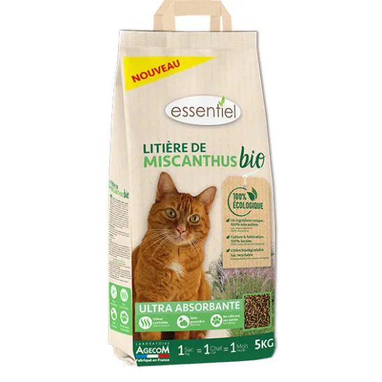 ESSENTIEL LITIERE MISCANTHUS BIO- sac de 5 kg- AGECOM 1 litiere de miscanthus bio 5 kg